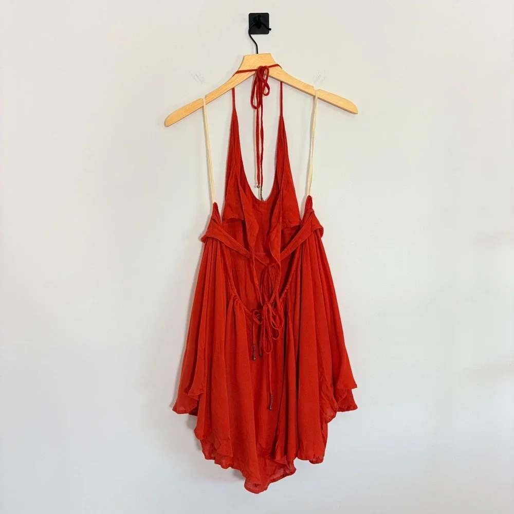 Free People Lille Endless Summer Red‎ Halter Backless Mini Dress Womens XS Boho